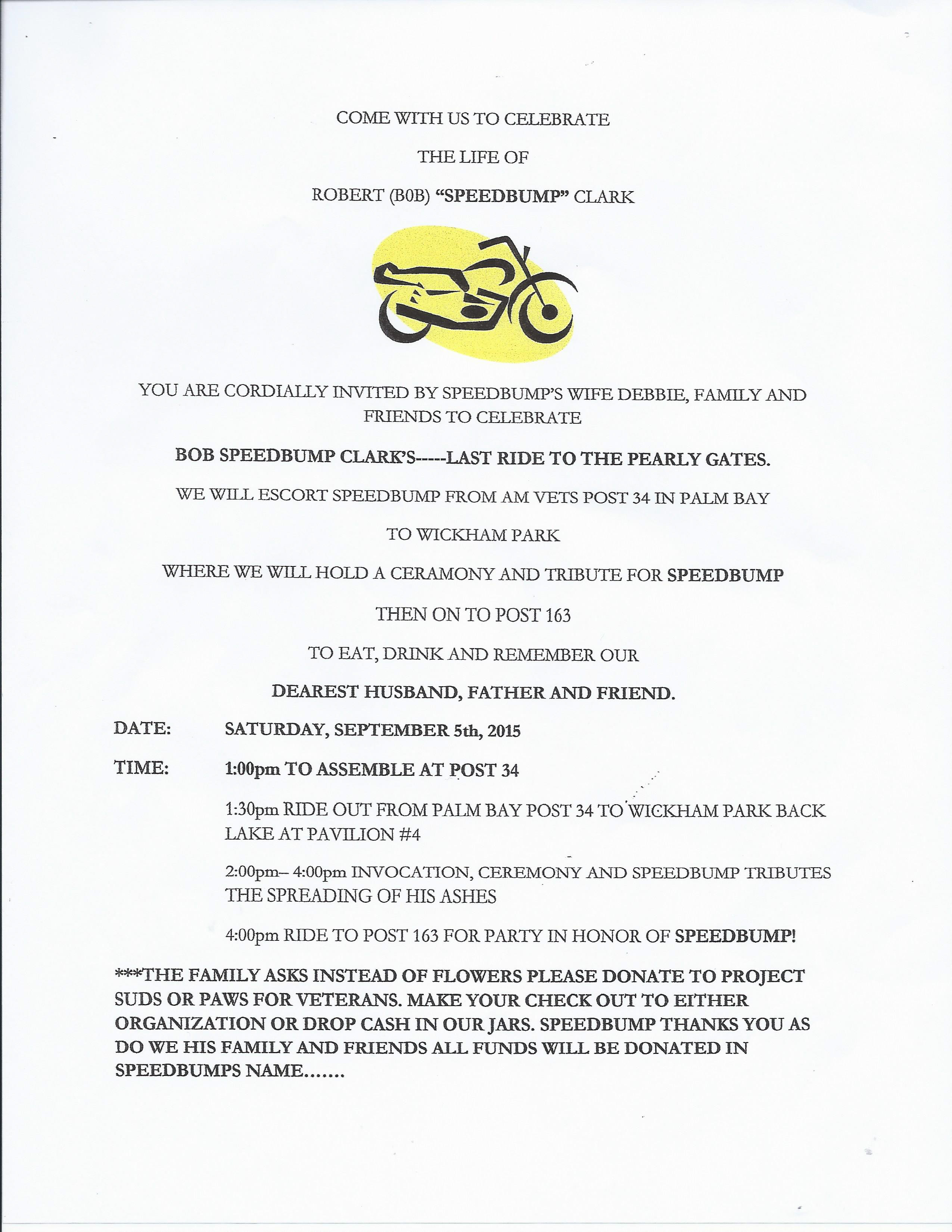 Celebration Of Life Robert/Bob SPEEDBUMP Clark