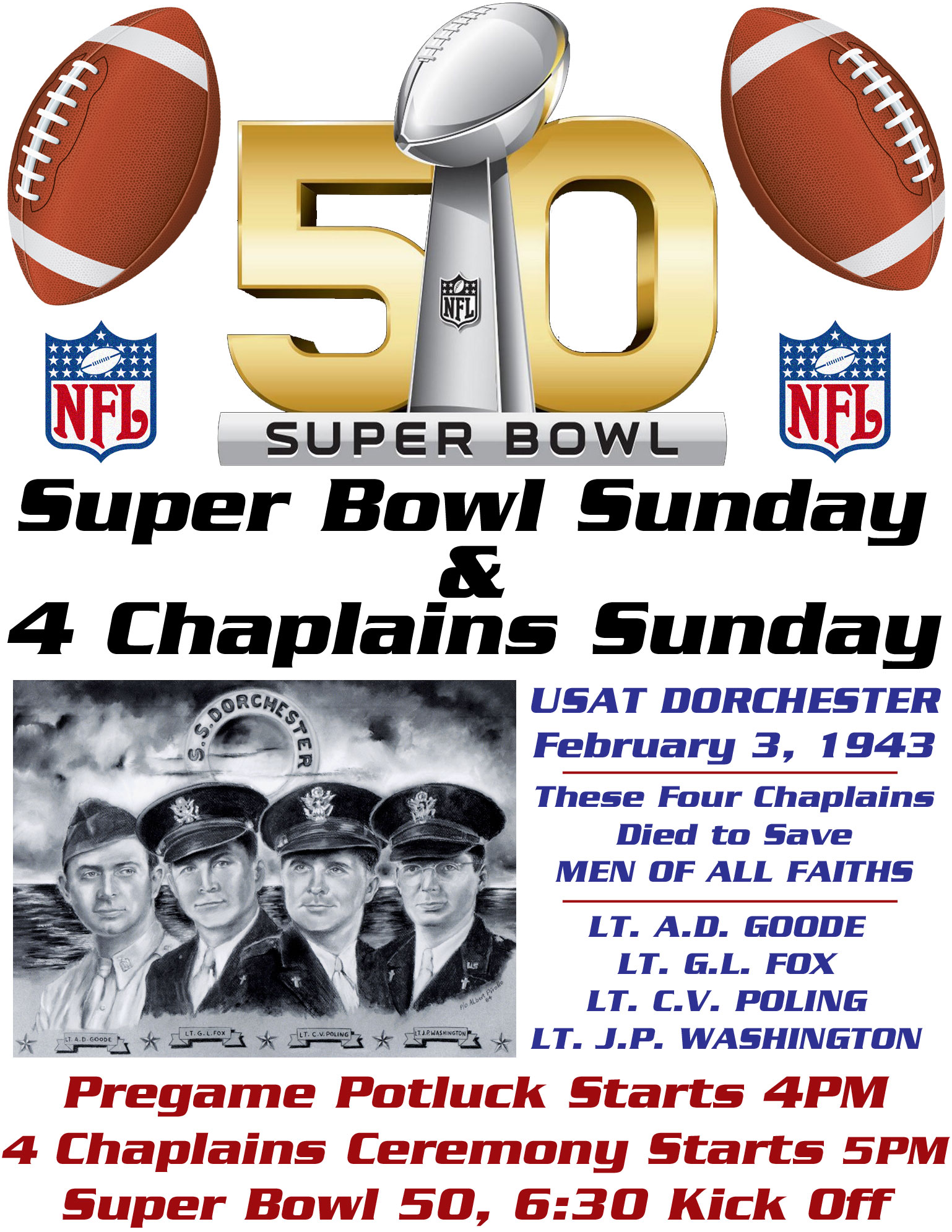 Super Bowl Sunday & Four Chaplains Sunday
